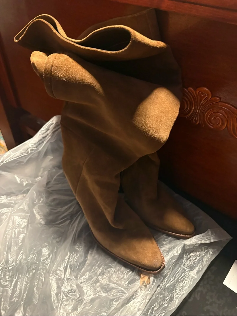 Over-the-Knee Brown Suede Block Heel Boots - Wide Calf